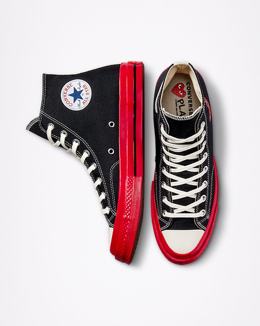 Tenis Converse x Comme des Garçons PLAY Chuck 70 Cano Alto Masculino Pretas Vermelhas | PT Q0P945T